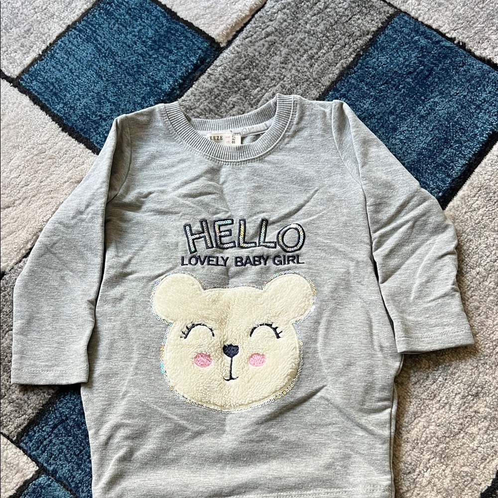 Gray Baby Girl Shirt with Bear Design